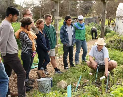 A group gathered outside for a class or workshop