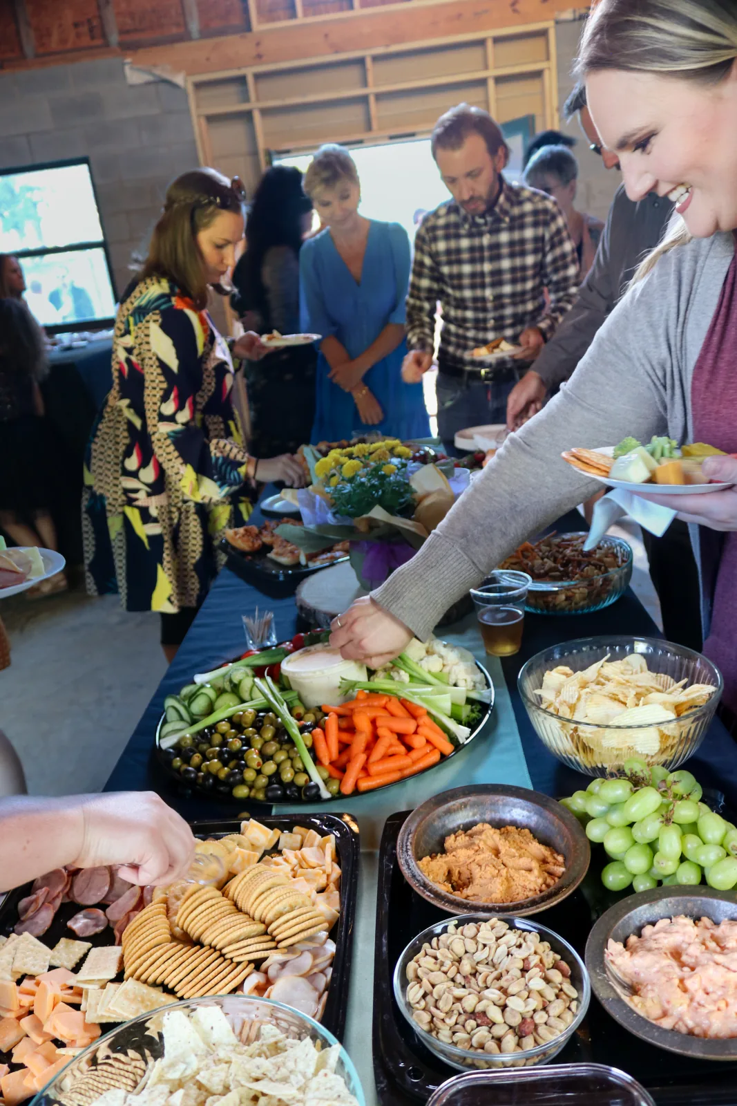 A table of food prepared for a community potluck