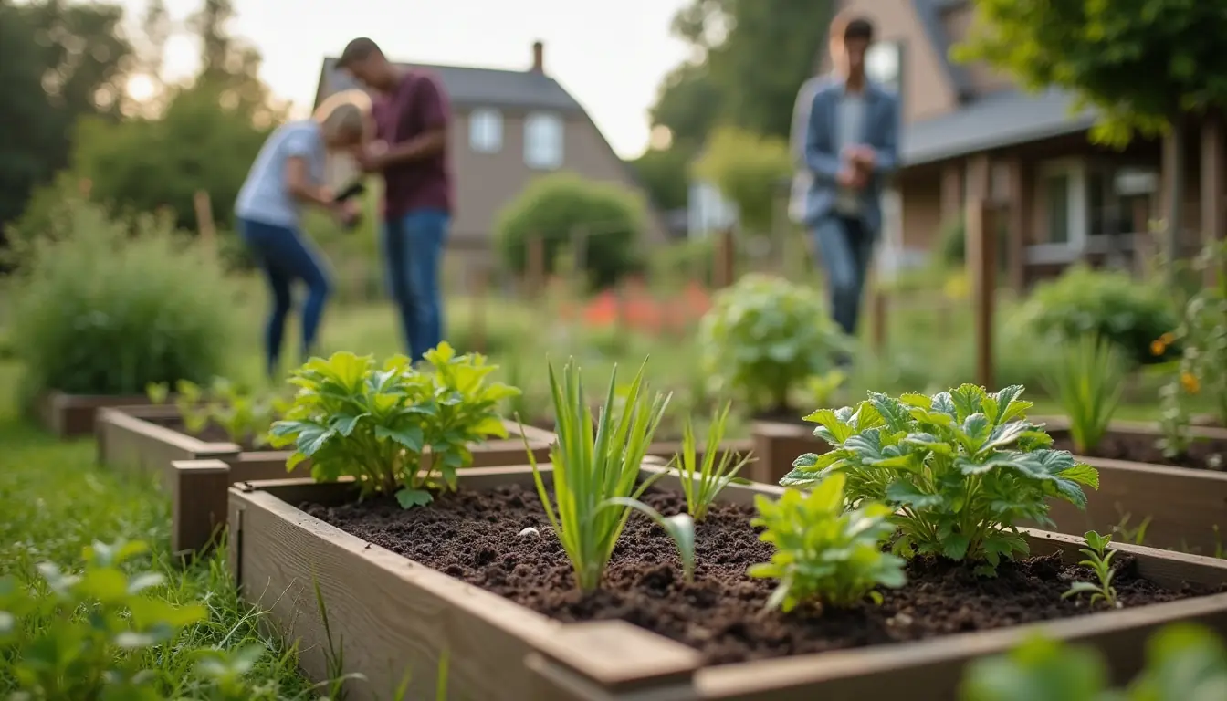 Community garden with raised beds