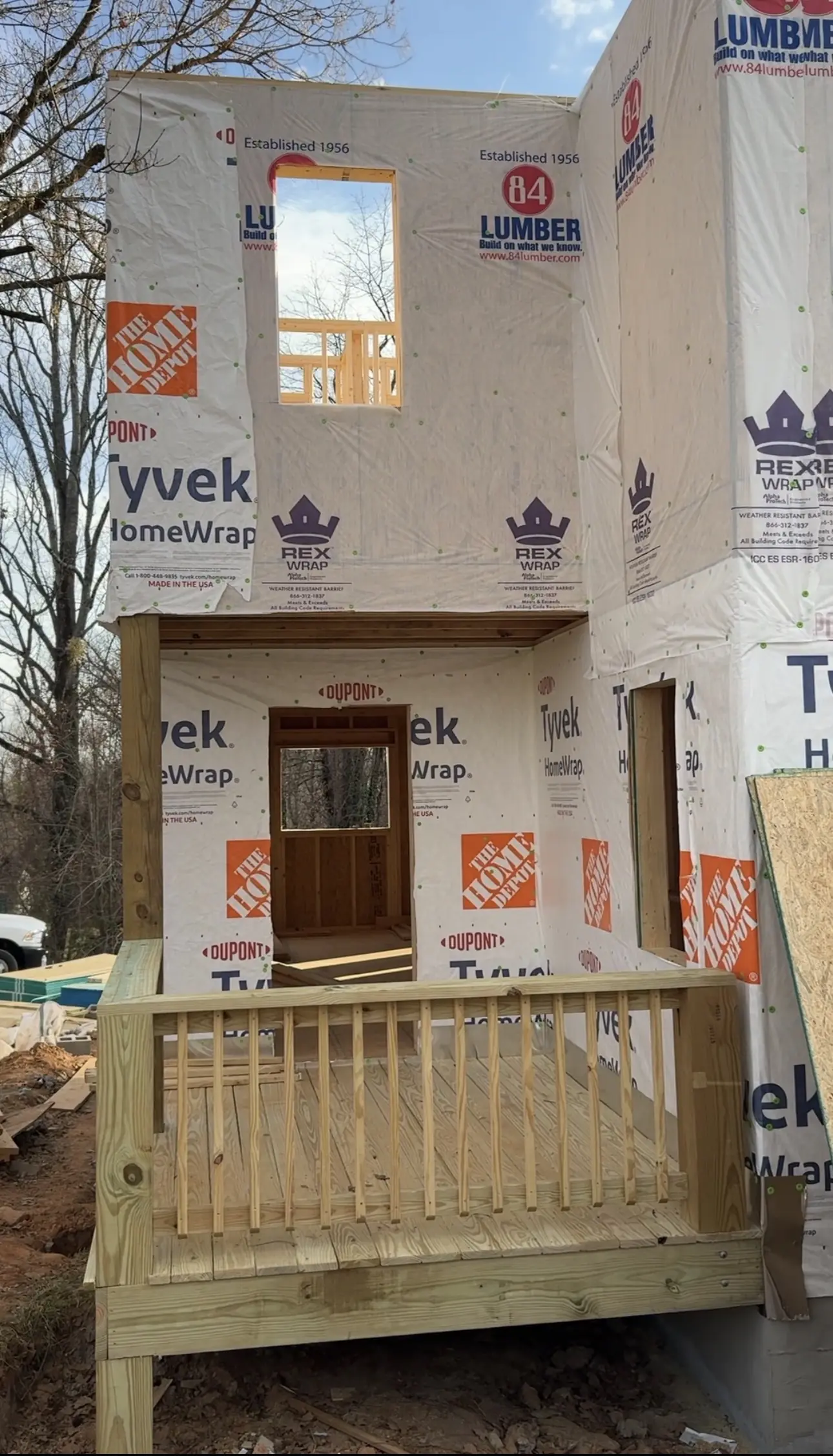A two-story home wrapped and under construction
