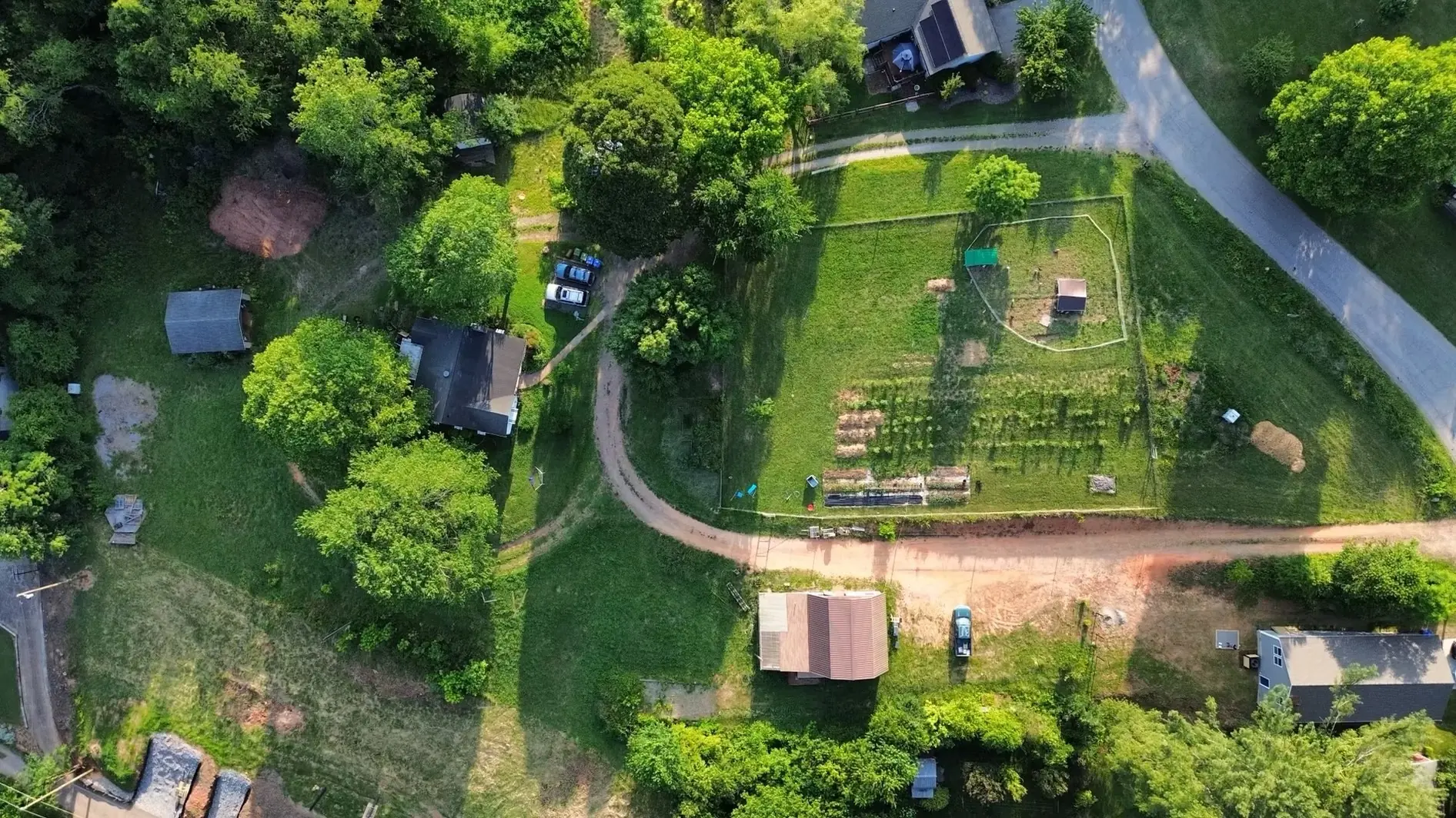 Aerial view of Terra Futura gardens and shared green space