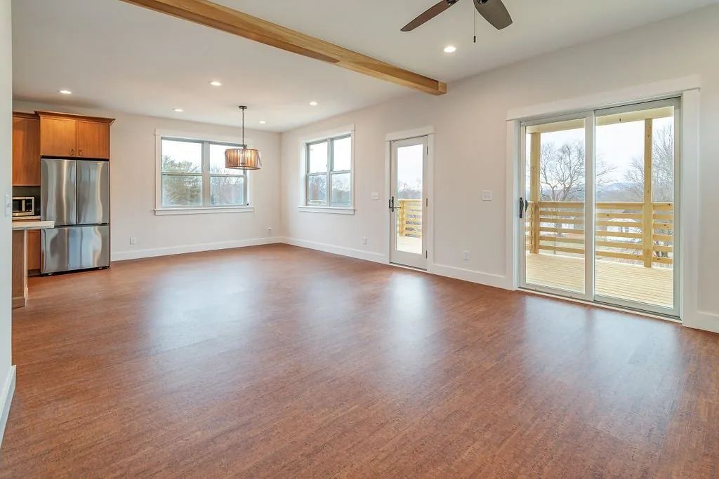 Dining and living space opening onto the porch