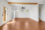 Living area: cork floors and doors to the covered deck